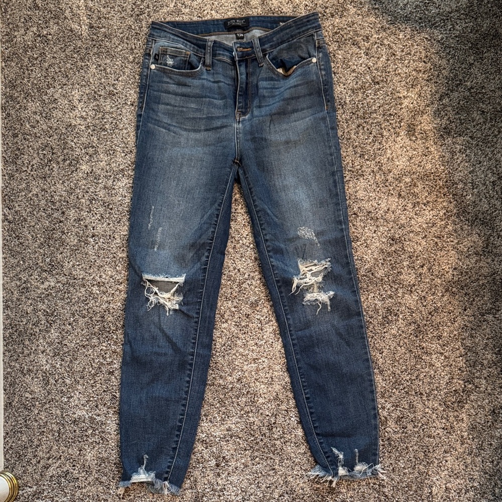 Judy Blue Dark Blue Distressed Skinny Jeans